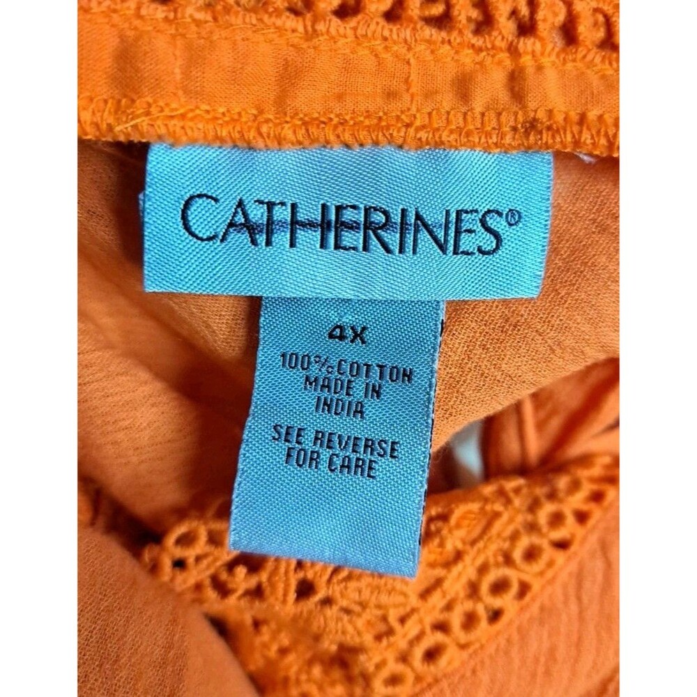 Catherines Tank Top Women's 4X Sleeveless Tunic Orange Embroidered Lightweight - Picture 5 of 7